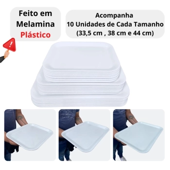 Kit 30 Travessas Bandejas 33,5 Cm, 38 Cm e 44 Cm (10 Und Cada) para Buffet Expositor Vitrine Padaria