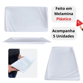 Kit 5 Pratos 23 Cm Travessas para Buffet Sushi Finger Food Petisqueira Sobremesa Restaurante