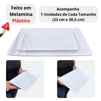 Kit 2 Pratos 23 Cm e 30,5 Cm (und) Travessas para Restaurante Buffet Sushi Finger Food Petisqueira