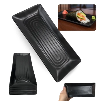 Kit 5 Travessas Rasa 21,5 Cm Prato Preto para Restaurante Comida Japonesa Buffet Sushi em Melamina