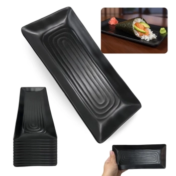 Kit 10 Travessas Rasa 21,5 Cm Prato Preto para Restaurante Comida Japonesa Buffet Sushi em Melamina