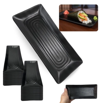 Kit 20 Travessas Rasa 21,5 Cm Prato Preto para Restaurante Comida Japonesa Buffet Sushi em Melamina