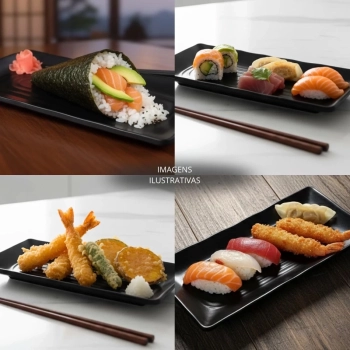 Kit 20 Travessas Rasa 21,5 Cm Prato Preto para Restaurante Comida Japonesa Buffet Sushi em Melamina