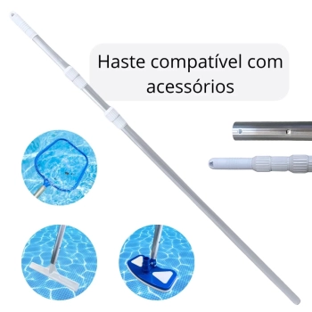 Limpeza Piscina Haste 1,65m+ Mangueira 4m 38mm+ Flutuador+ Aspirador+ Escovas+ Peneira+ Aval Ph / Cl