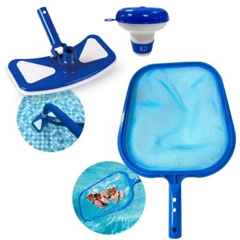Kit Limpeza de Piscinas com Peneira + Aspirador Asa Delta + Mini Clorador Flutuador