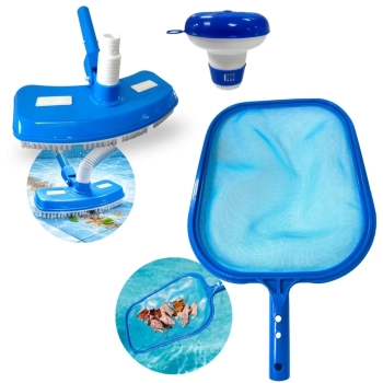 Kit Limpeza de Piscinas com Aspirador Asa Delta + Peneira + Mini Clorador Flutuador