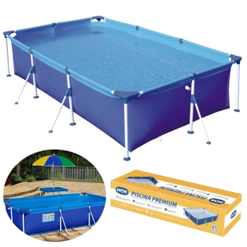 Piscina 3700 L + Capa Forro e Bomba 110v + Kit Guarda Sol 2 Cadeiras e Trmica 18l