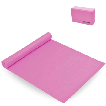 Kit Bloco de Apoio para Exercicios em Eva Rosa + Colchonete Tapete para Yoga Ginstica
