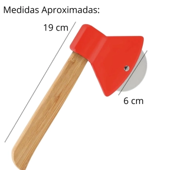 Cortador de Pizza e Massas Machado Carretilha Vermelha Cabo em Bambu
