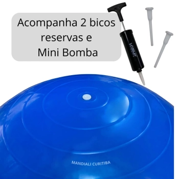 Bola Suia de Pilates Premium Anti Estouro 65 Cm Azul + Mini Bomba Treino Academia Yoga Exercicios