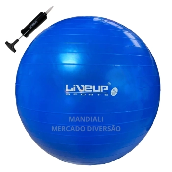 Bola Suia de Pilates Premium Anti Estouro 65 Cm Azul + Mini Bomba Treino Academia Yoga Exercicios