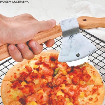 Cortador de Pizza e Massas Carretilha Modelo Machado Marmorizado em Bambu