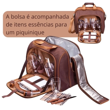 Bolsa Termica 17 Lts Kit Piquenique com Acessrios para 4 Pessoas Parque / Viagem / Passeio