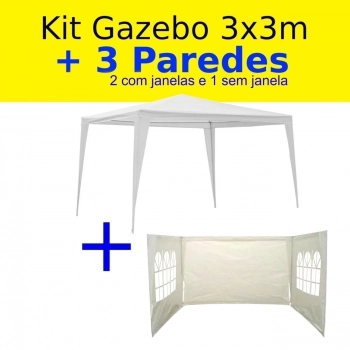 Kit Tenda Gazebo 3m X 3m + 3 Paredes Laterais na Cor Branca