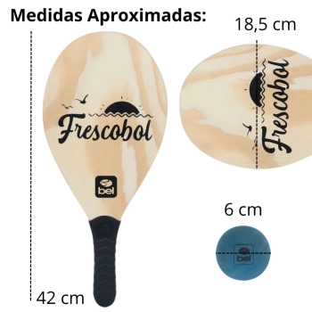 Kit Par de Raquetes Frescobol com Bolinha de Borracha + Rede Retratil com At 1,60m Ajustvel
