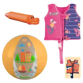 Kit Colete Infantil Natao Tamanho M/G + Bola 40 Cm e Lana gua Piscina Praia