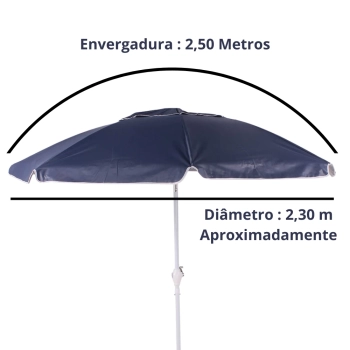 Ombrelone Maresias 2,50m Articulado com Manivela Azul Marinho Praia / Camping Bel