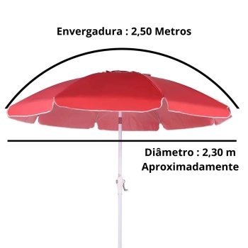 Ombrelone Articulado Maresias 2,50 M com Manivela Vermelho Praia / Camping Bel