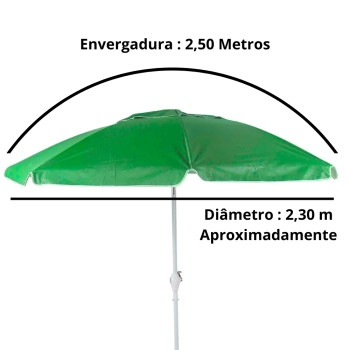 Ombrelone Maresias 2,50m Articulado com Manivela Verde Praia / Camping Bel