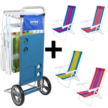 Kit Carrinho de Praia + 4 Cadeiras de Praia Reclinvel Mor