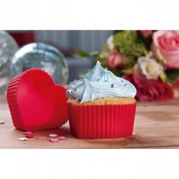 Kit 6 Forminhas Corao de Silicone para Cupcake e Muffin Vermelha