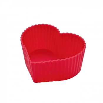 Kit 6 Forminhas Corao de Silicone para Cupcake e Muffin Vermelha