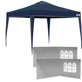 Kit Tenda Gazebo Azul Base e Topo 3x3 M + 4 Paredes na Cor Branca