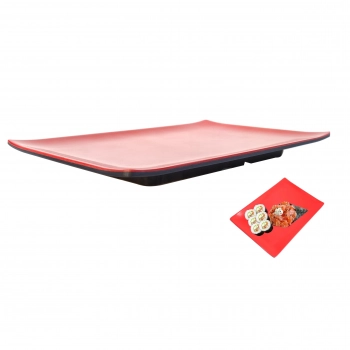 Kit para Sushi Prato + Molheira com Divisria+ 1 Par de Hashi Vermelho Decorado