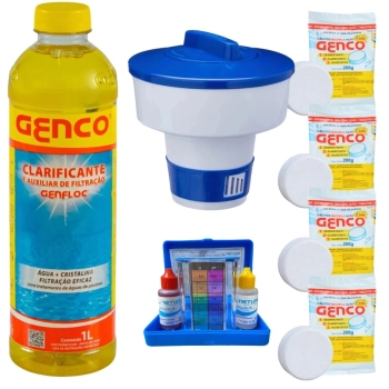 Kit Clarificante + Flutuador Grande + 4 Pastilhas + Estojo para Avaliar Ph e Cl