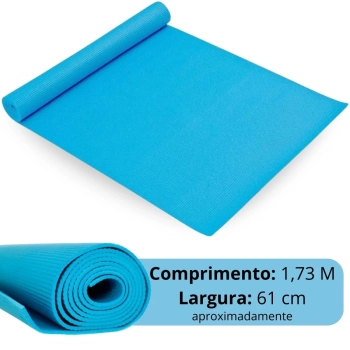 Colchonete Tapete Yoga Pilates em Eva Azul Claro 1,73 Mts Antiderrapante Ginstica Academia Fitness Exerccios
