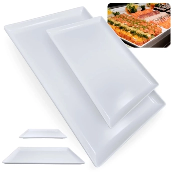 Kit 2 Travessas para Buffet Uma de 35 Cm e Uma de 24,8 Cm em Melamina Branca para Sushi Comida Japonesa