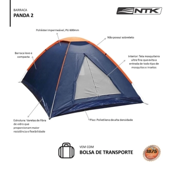 Barraca Panda 3 Pessoas Ntk Coluna D gua 600mm para Camping e Pesca