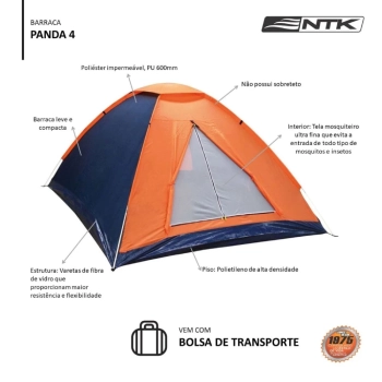 Barraca Panda 4 Pessoas Ntk Coluna D gua 600mm para Camping e Pesca