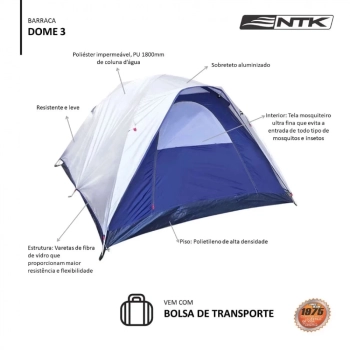 Barraca Dome Ntk 3 Pessoas 1800mm + Colchao Inflvel Casal + 2 Sacos de Dormir Solteiro Camping e Pesca