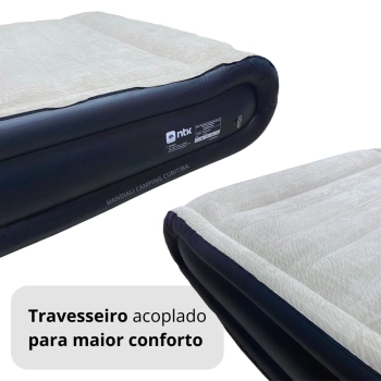 Colcho Inflvel Casal Brunei Nautika com Travesseiro Suporta At 250kg para Camping e Pesca