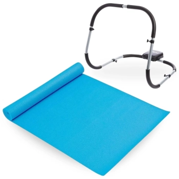 Kit Colchonete 1,73m Azul Tapete para Yoga e Ginstica + Aparelho Abdominal Treino Musculao Tonificao