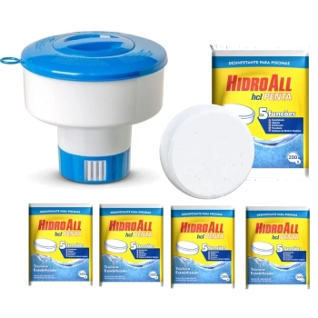 Kit Flutuador Clorador para Piscinas + 5 Pastilhas de Cloro 5 em 1
