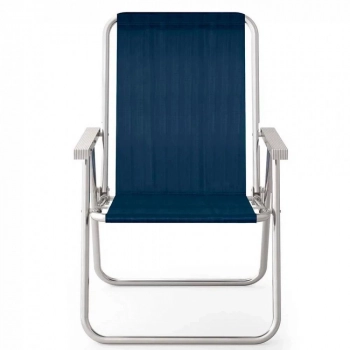 Kit Cadeira de Praia Alta Alumnio Sannet Azul + Guarda Sol 1,60 Mts 100 Fps