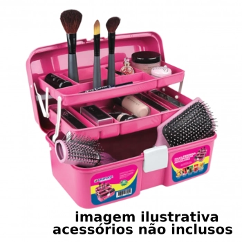 Caixa Maleta de Maquiagem Organizadora com 2 Bandejas Rosa