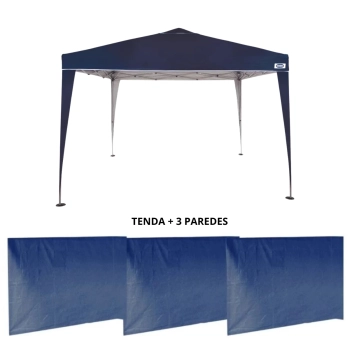 Kit Tenda Gazebo Base e Topo 3x3 M + 3 Paredes Laterais Azul