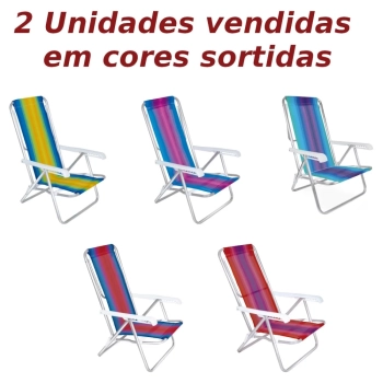 Kit 2 Cadeiras de Praia Reclin�vel 8 Posi��es em Alum�nio Mor
