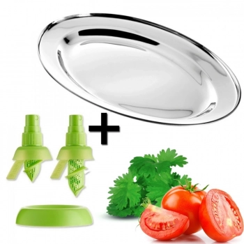 Kit para Salada com Travessa Oval em Inox + Spray Burrificador Limo e Laranja