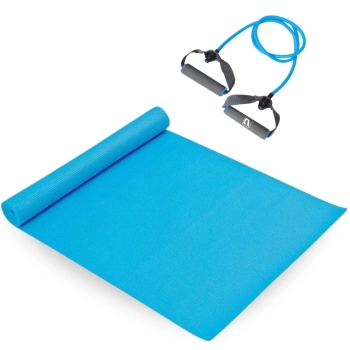 Kit Colchonete em Eva Tapete Yoga 1,73m + Extensor Elstico Azul Tenso Forte Pilates Exercicios