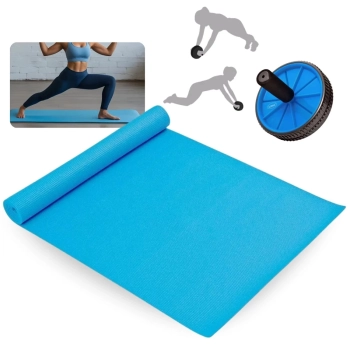 Kit Colchonete em Eva Azul Yoga Exercicios + Roda Abdominal para Treino Liveup Sports