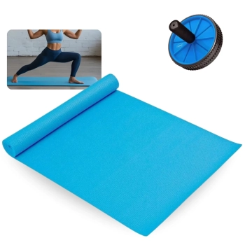 Kit Colchonete em Eva Azul Yoga Exercicios + Roda Abdominal para Treino Liveup Sports