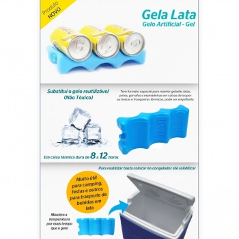 Caixa Trmica 34 Litros Azul com Ala + 6 Gelos Reutilizveis Gela Lata