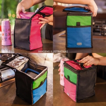 Bolsa Trmica Porttil Cooler 5 Litros Colorida Compacta com Bolso e Ala para Marmita Passeios e Dia a Dia