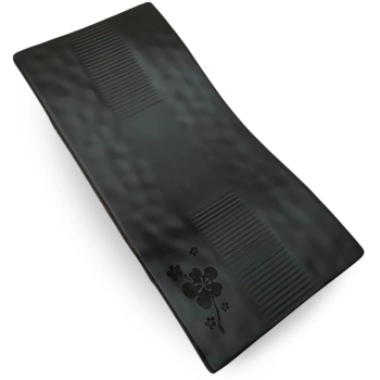 Travessa Retangular Curvada 28 Cm Kanpai Preta para Restaurante Japons Sushi Melamina Premium