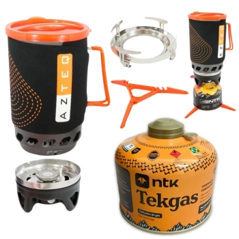 Fogareiro Jet Cook + Panela 1,1 L com Capa Neoprene Azteq + Refil Gs