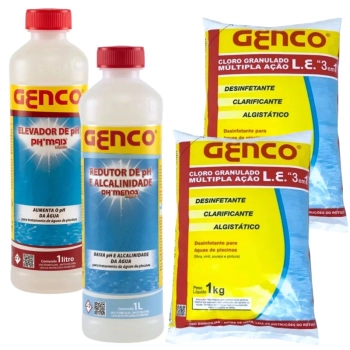 Kit 2 Cloros Granulado 1kg + Redutor de Ph e Alcalinidade + Ph Mais Elevador de Ph